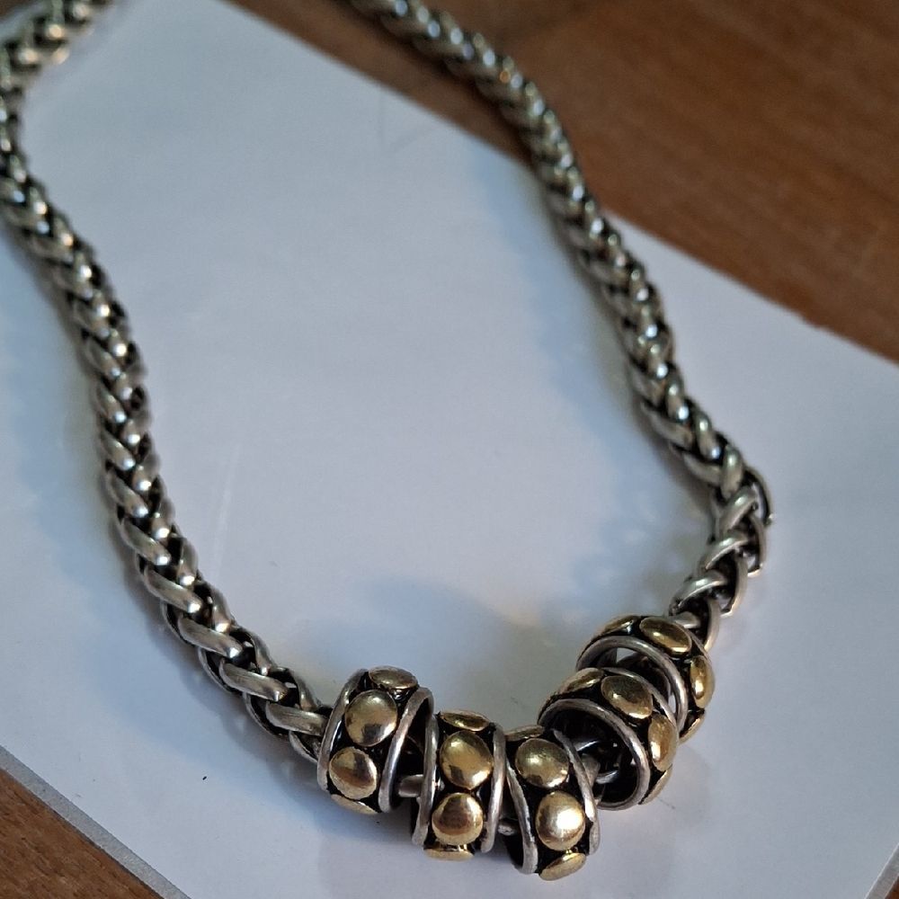 Chicos Chunky Silver and Gold Necklace with Intricate Beads